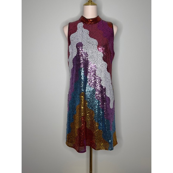 Hutch Dresses & Skirts - Hutch Sequin Mini Dress Sz M (Fits 6-8) Multicolor Colorblock Mock Neck